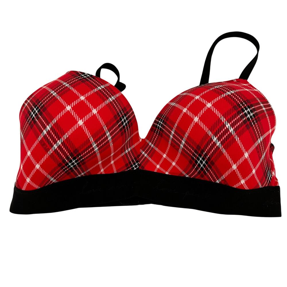 PINK Victoria's Secret VS Wear Everywhere Lightly Lined Red Plaid Bra Size 36C